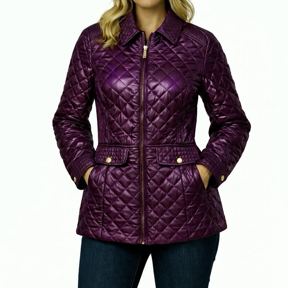 BELLA BICCHI Purple Quilted Coat sz 16 Chic Ski Lodge Business Casual Formal NWT